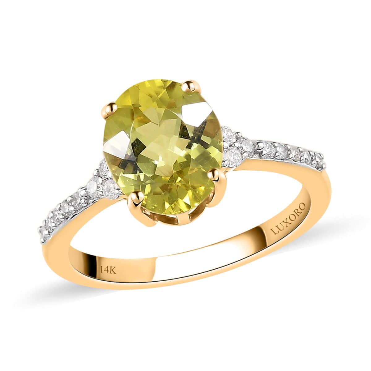 Luxoro 14K Yellow Gold AAA Canary Tourmaline and G-H I2 Diamond Ring (Size 7.0) 2.80 ctw image number 0