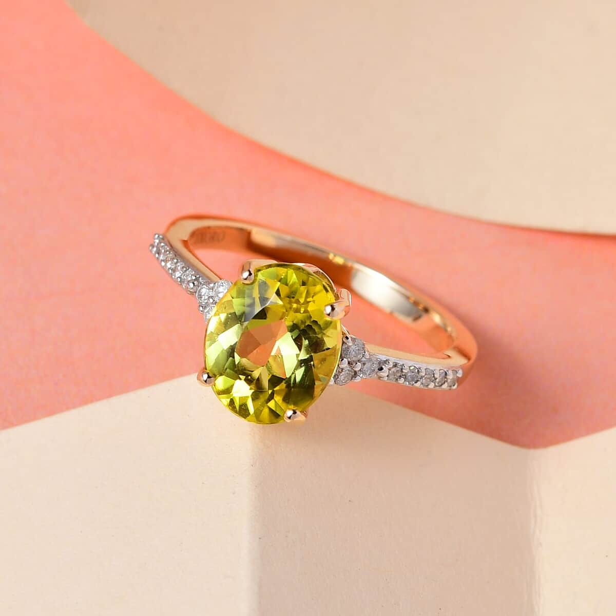 Luxoro 14K Yellow Gold AAA Canary Tourmaline and G-H I2 Diamond Ring (Size 7.0) 2.80 ctw image number 1