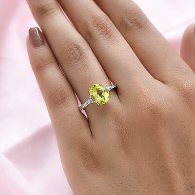 Luxoro 14K Yellow Gold AAA Canary Tourmaline and G-H I2 Diamond Ring (Size 7.0) 2.80 ctw