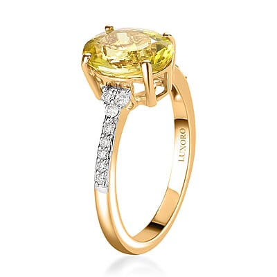 Luxoro 14K Yellow Gold AAA Canary Tourmaline and G-H I2 Diamond Ring (Size 7.0) 2.80 ctw
