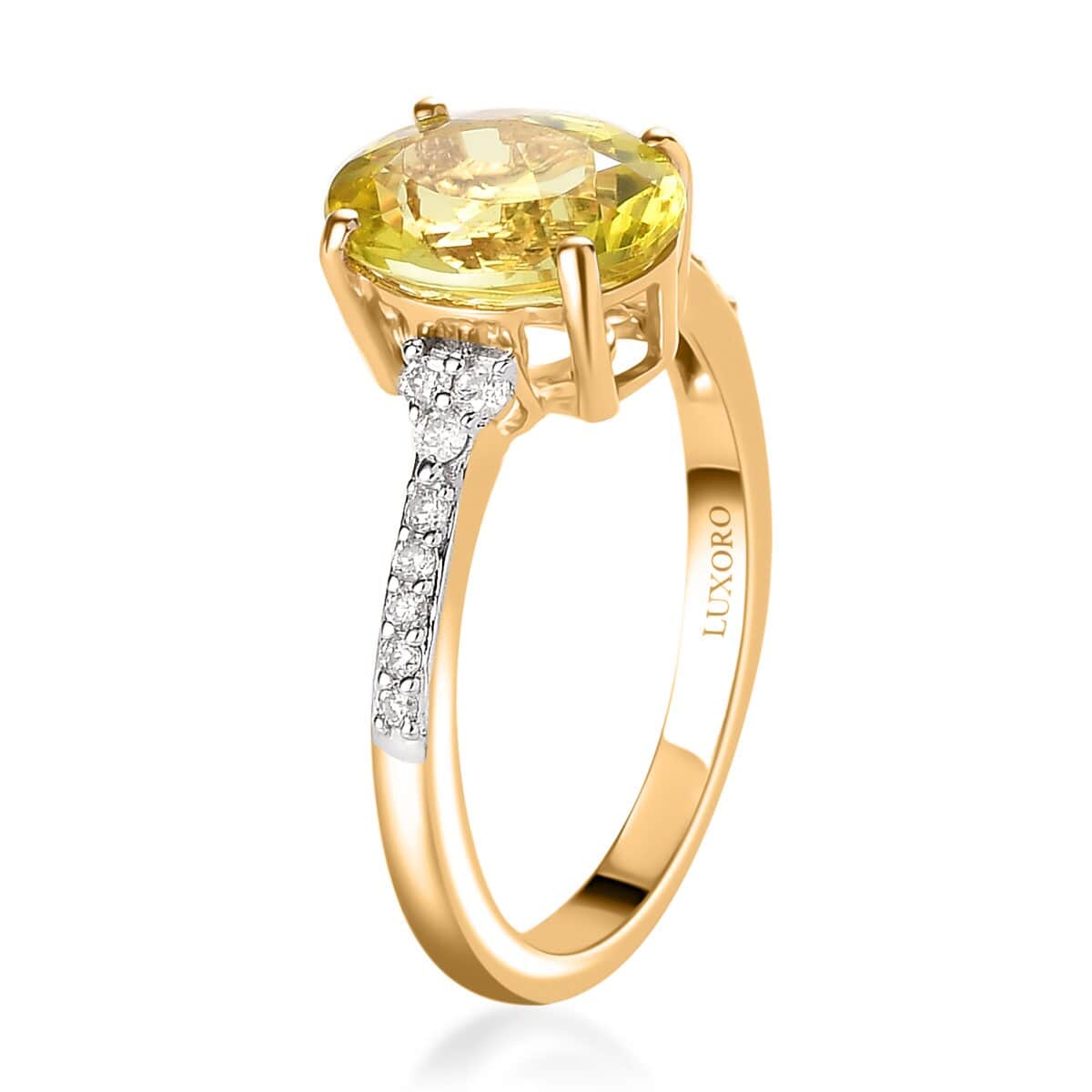 LUXORO 14K Yellow Gold AAA Natural Canary Tourmaline and G-H I2 Diamond Ring 2.45 Grams 2.80 ctw image number 3