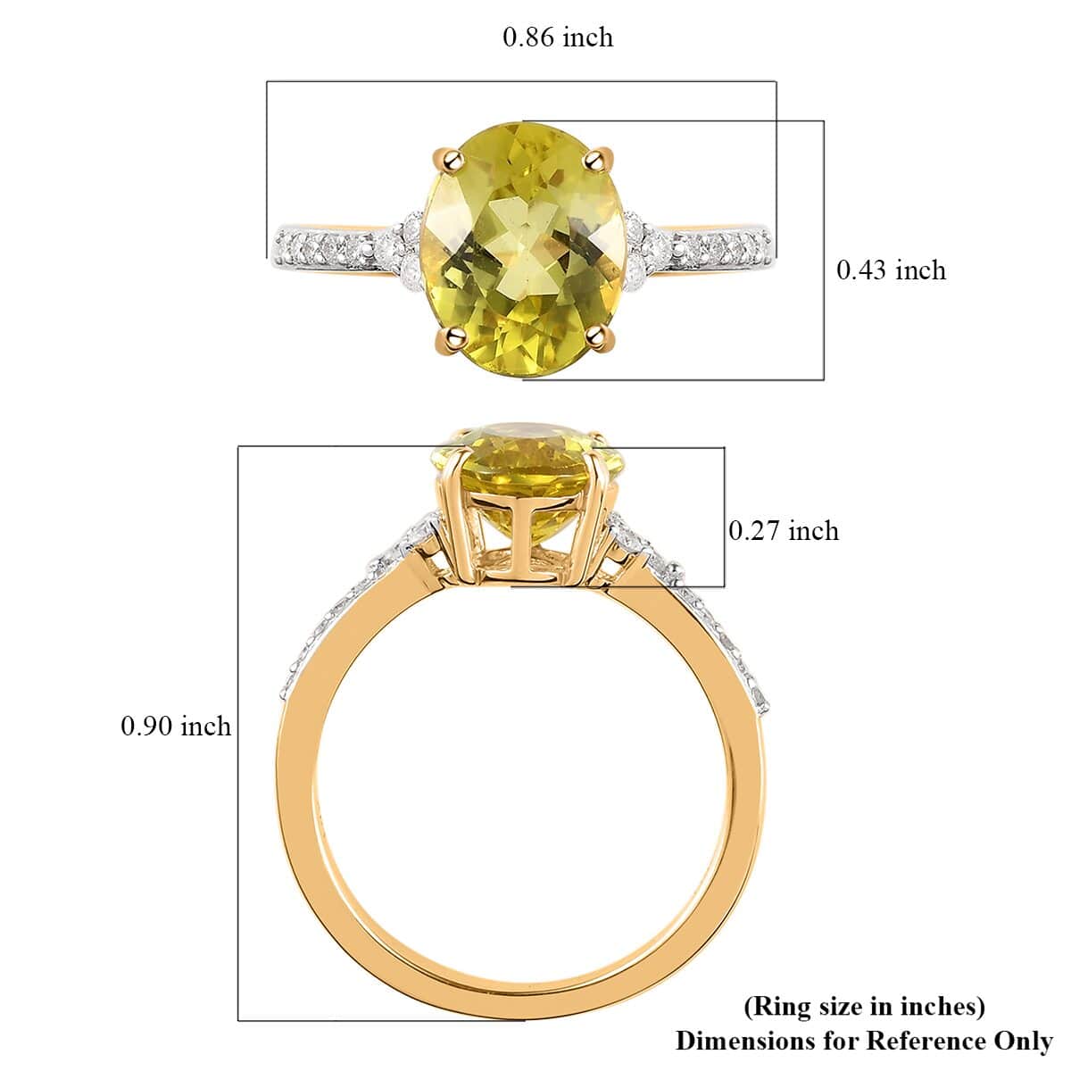 Luxoro 14K Yellow Gold AAA Canary Tourmaline and G-H I2 Diamond Ring (Size 7.0) 2.80 ctw image number 5