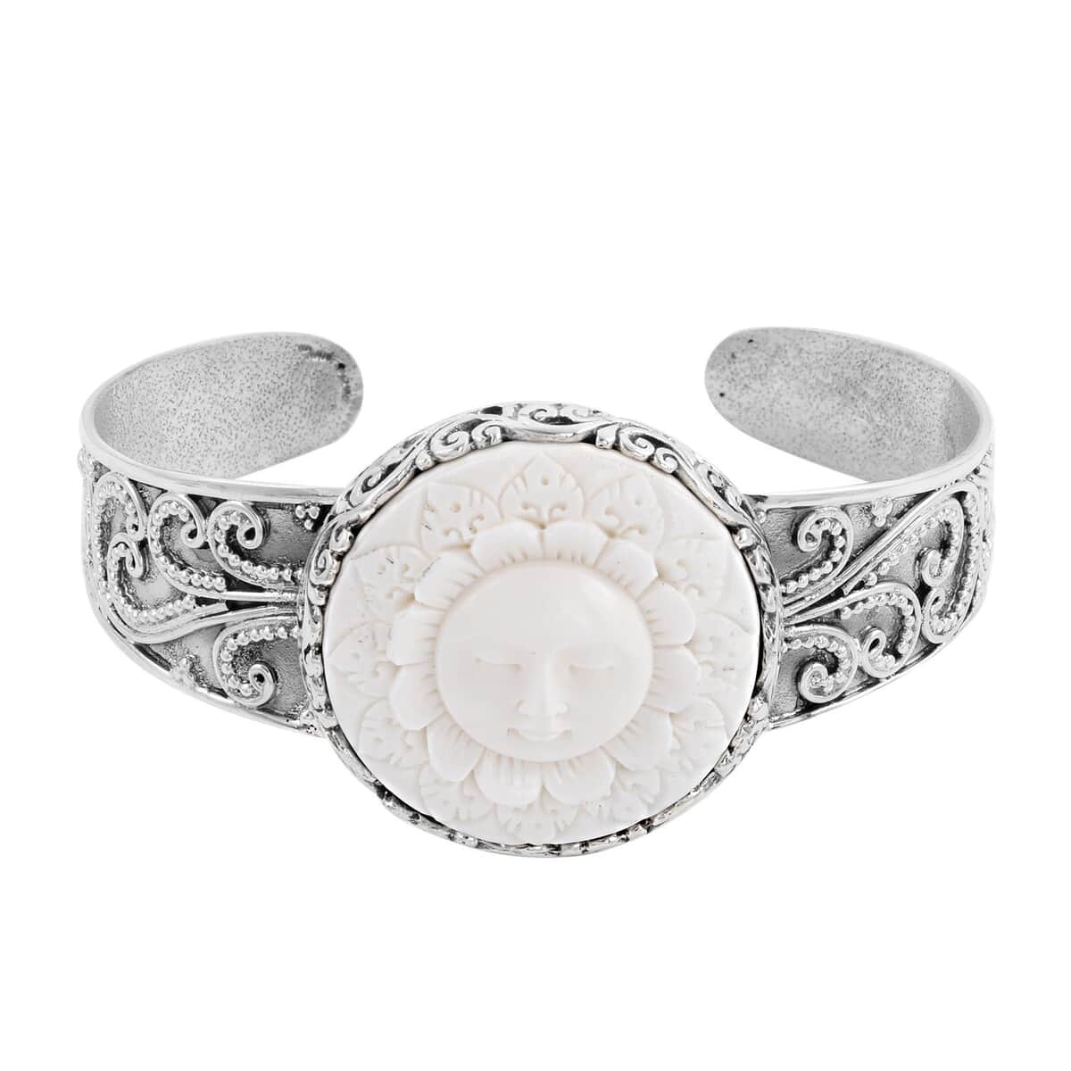 Bali Goddess Carved Bone Cuff Bracelet in Sterling Silver (7.50 In) image number 3