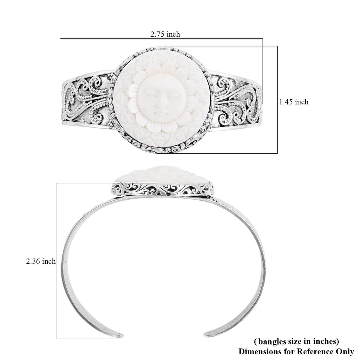 Bali Goddess Carved Bone Cuff Bracelet in Sterling Silver (7.50 In) image number 5