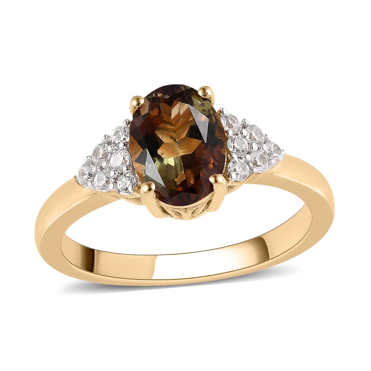 Doorbuster Premium Jenipapo Andalusite and Natural White Zircon Ring in Vermeil Yellow Gold Over Sterling Silver 1.60 ctw image number 0