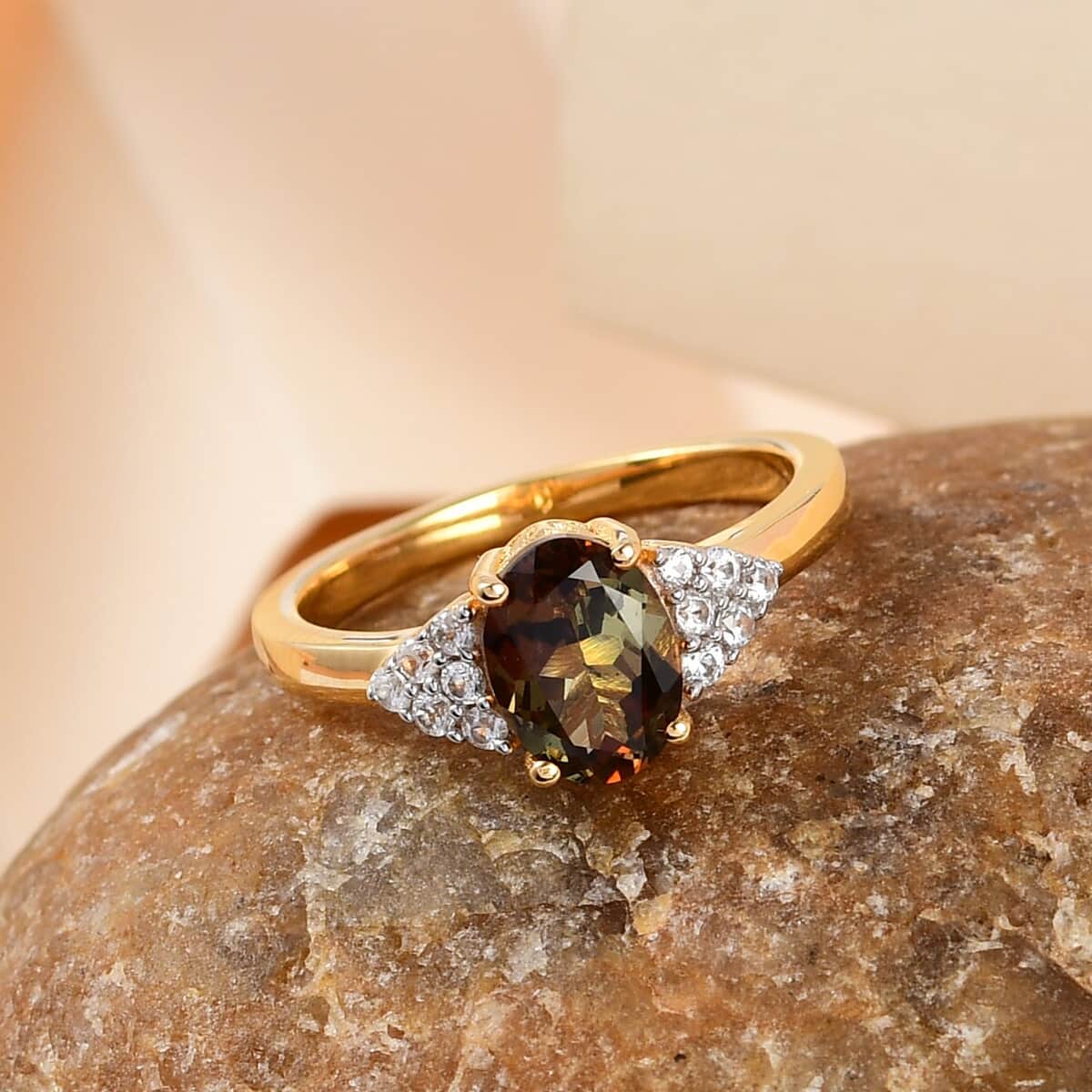 Doorbuster Premium Jenipapo Andalusite and Natural White Zircon Ring in Vermeil Yellow Gold Over Sterling Silver 1.60 ctw image number 1