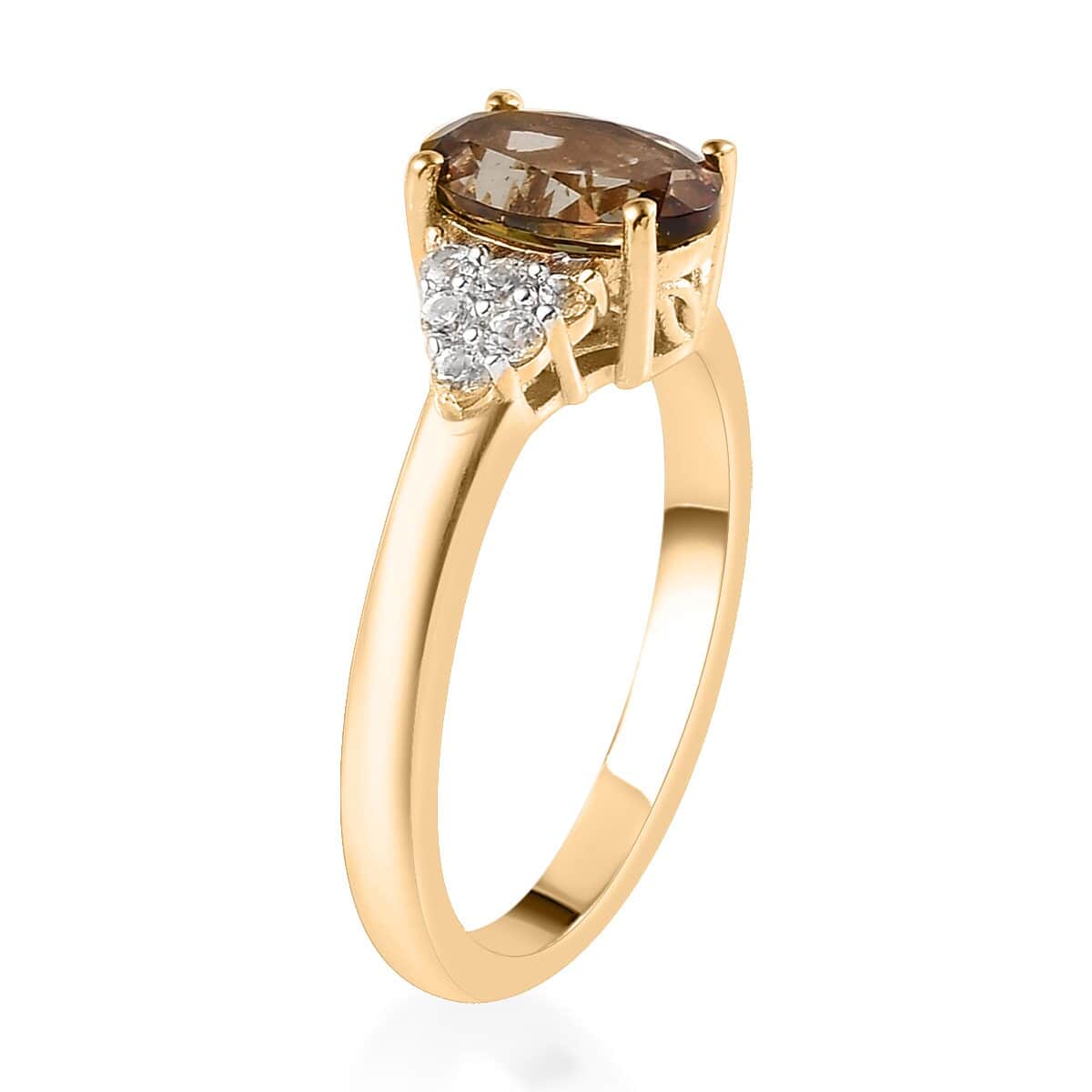 Doorbuster Premium Jenipapo Andalusite and Natural White Zircon Ring in Vermeil Yellow Gold Over Sterling Silver 1.60 ctw image number 3