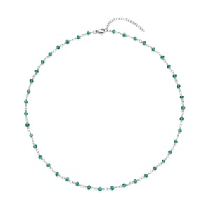 Green Glass Beaded Station Necklace in Stainless Steel 20-22 Inches, Tarnish-Free, Waterproof, Sweat Proof Jewelry