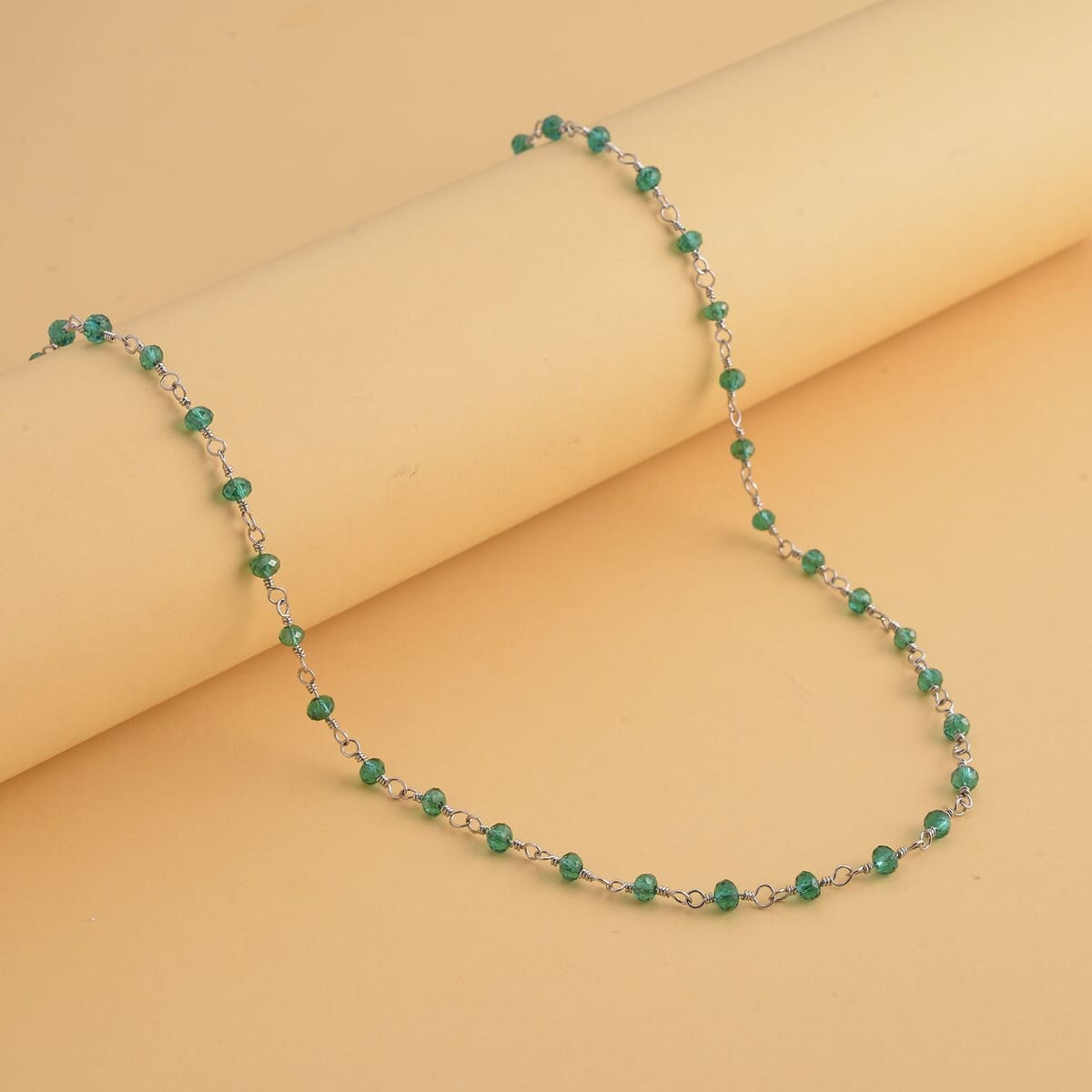 Green Glass Beaded Station Necklace in Stainless Steel 20-22 Inches, Tarnish-Free, Waterproof, Sweat Proof Jewelry image number 1