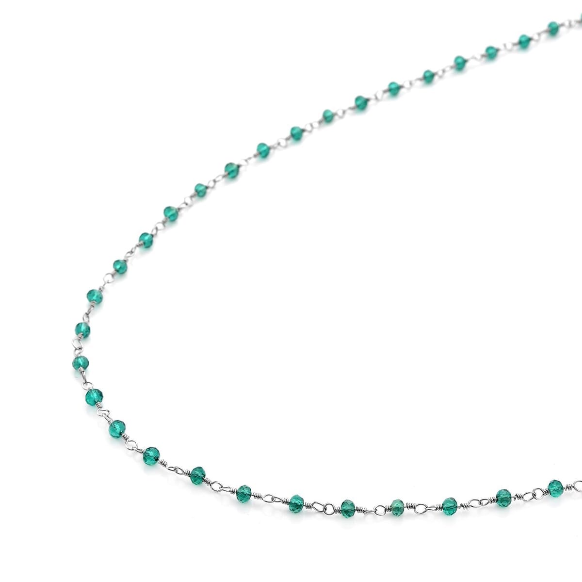 Green Glass Beaded Station Necklace in Stainless Steel 20-22 Inches, Tarnish-Free, Waterproof, Sweat Proof Jewelry image number 2