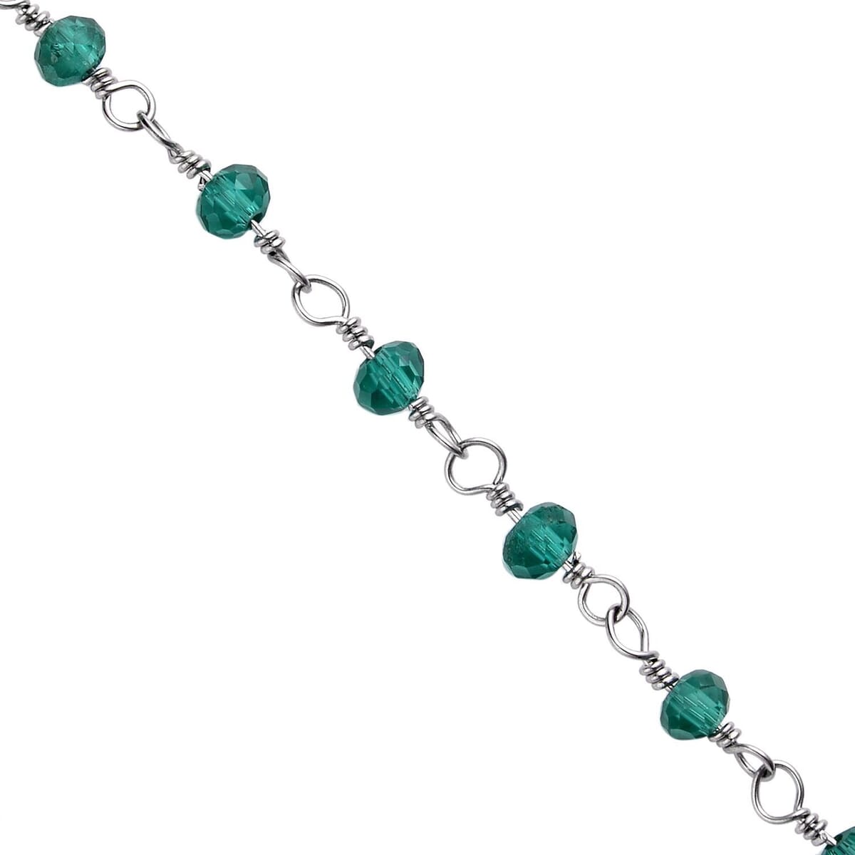 Green Glass Beaded Station Necklace in Stainless Steel 20-22 Inches, Tarnish-Free, Waterproof, Sweat Proof Jewelry image number 3