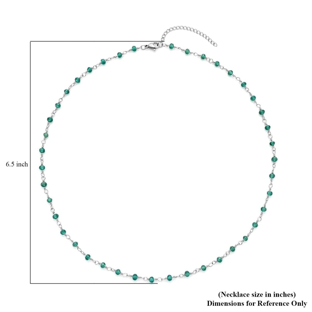 Green Glass Beaded Station Necklace in Stainless Steel 20-22 Inches, Tarnish-Free, Waterproof, Sweat Proof Jewelry image number 4