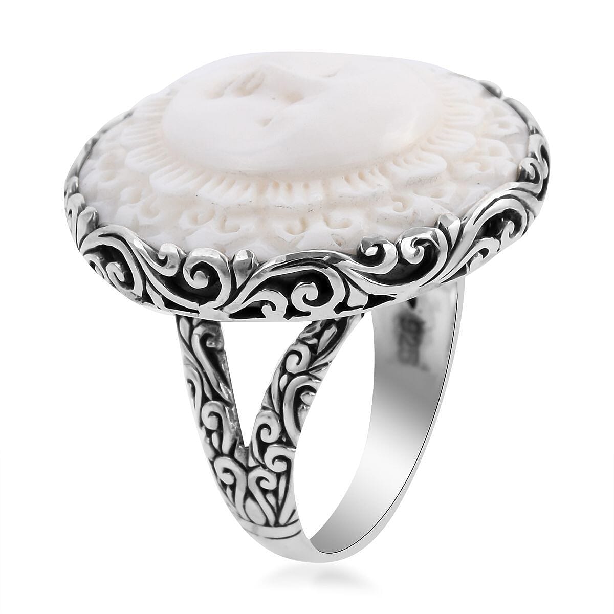 Bali Goddess Carved Bone Ring in Sterling Silver (Size 8.0) image number 3