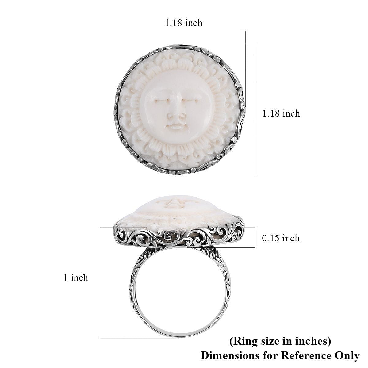 Bali Goddess Carved Bone Ring in Sterling Silver (Size 8.0) image number 5