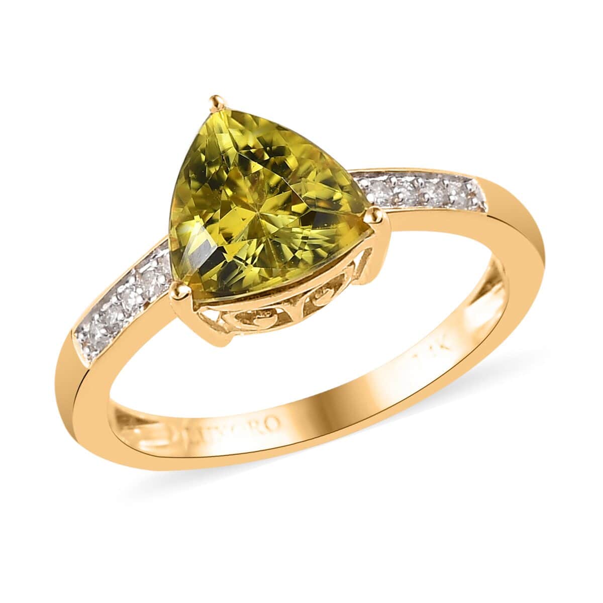 LUXORO 14K Yellow Gold AAA Natural Canary Tourmaline, Diamond (G-H, I2) Ring (Size 6.0) (2.60 g) 1.70 ctw image number 0