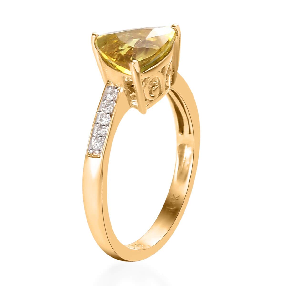 LUXORO 14K Yellow Gold AAA Natural Canary Tourmaline, Diamond (G-H, I2) Ring (Size 6.0) (2.60 g) 1.70 ctw image number 3