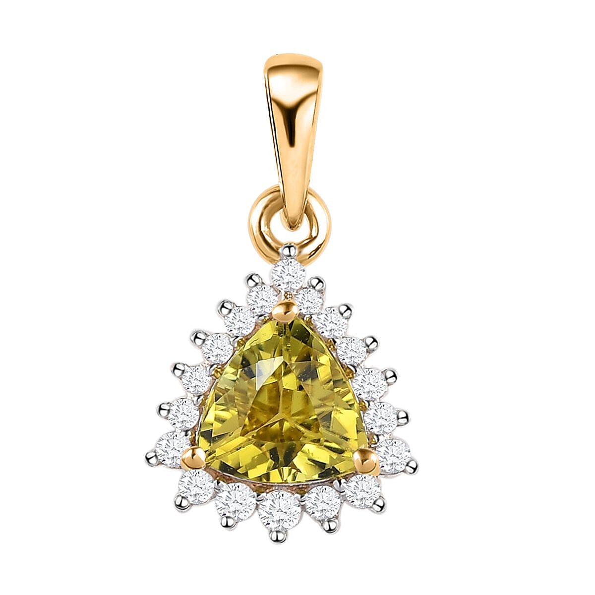 Luxoro 14K Yellow Gold AAA Natural Canary Tourmaline and G-H I2 Diamond Halo Pendant 1.00 ctw