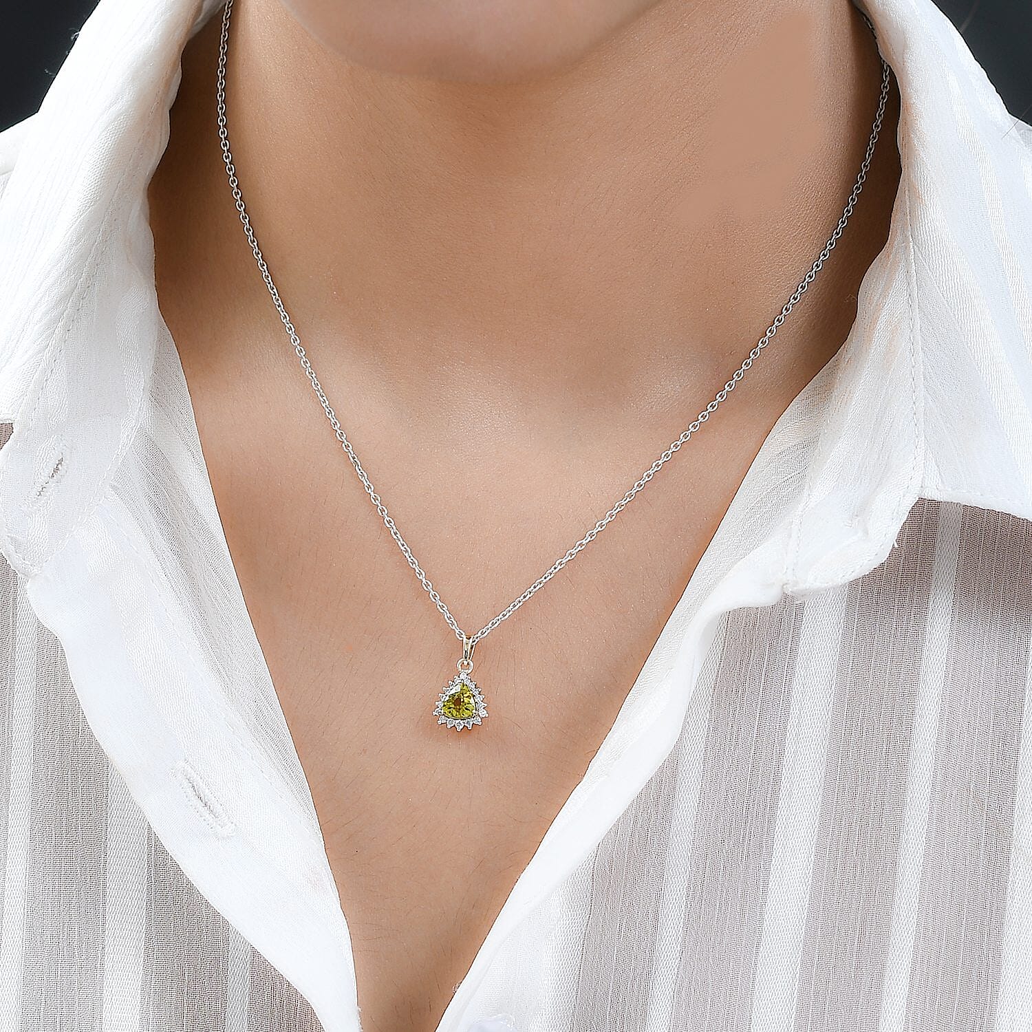 Luxoro 14K Yellow Gold AAA Natural Canary Tourmaline and G-H I2 Diamond Halo Pendant 1.00 ctw