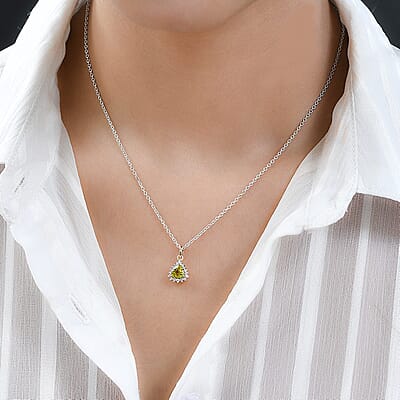 Luxoro 14K Yellow Gold AAA Natural Canary Tourmaline and G-H I2 Diamond Halo Pendant 1.00 ctw