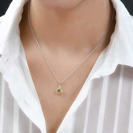Luxoro 14K Yellow Gold AAA Natural Canary Tourmaline and G-H I2 Diamond Halo Pendant 1.00 ctw image number 2
