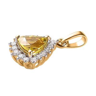 Luxoro 14K Yellow Gold AAA Natural Canary Tourmaline and G-H I2 Diamond Halo Pendant 1.00 ctw