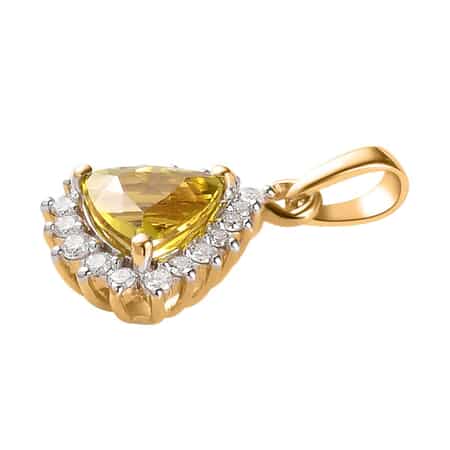 Luxoro 14K Yellow Gold AAA Natural Canary Tourmaline and G-H I2 Diamond Halo Pendant 1.00 ctw image number 3