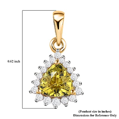 Luxoro 14K Yellow Gold AAA Natural Canary Tourmaline and G-H I2 Diamond Halo Pendant 1.00 ctw