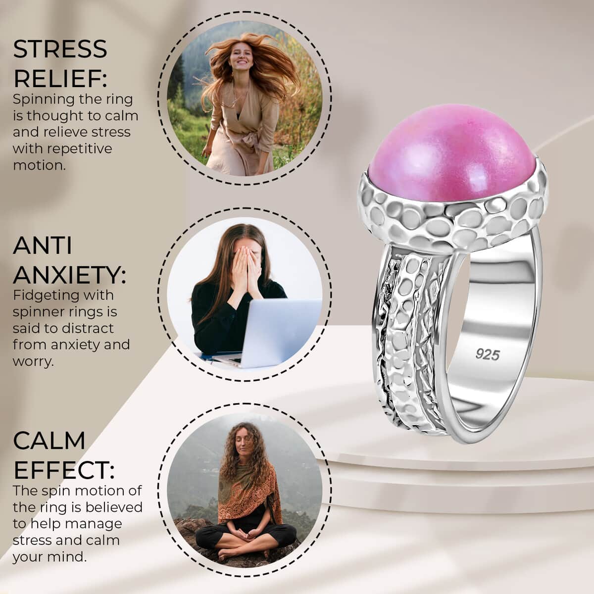 Bali Legacy Pink Mabe Pearl Spinner Ring , Pink Mabe Pearl Ring , Sterling Silver Ring , Silver Spinner Ring , Fidget Anxiety Ring image number 3