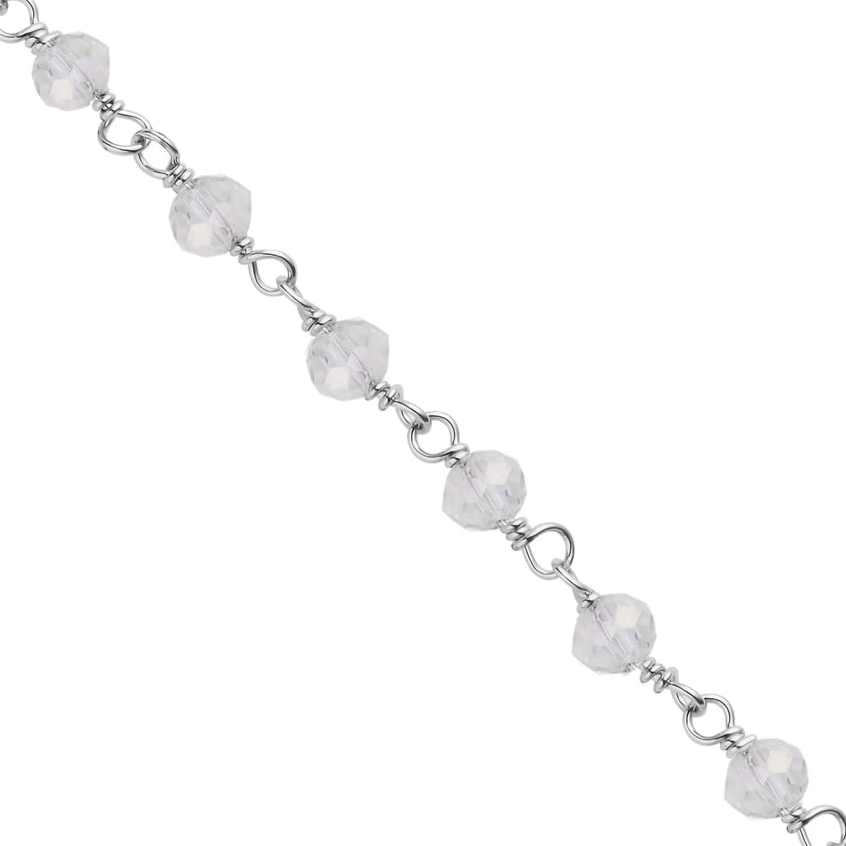 White Glass Beaded Station Bracelet (7.5-9Inches) in Stainless Steel , Tarnish-Free, Waterproof, Sweat Proof Jewelry image number 3