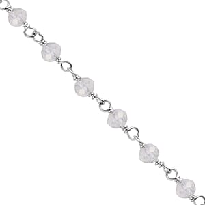 White Glass Beaded Station Bracelet in Stainless Steel (7.5-9Inches), Tarnish-Free, Waterproof, Sweat Proof Jewelry