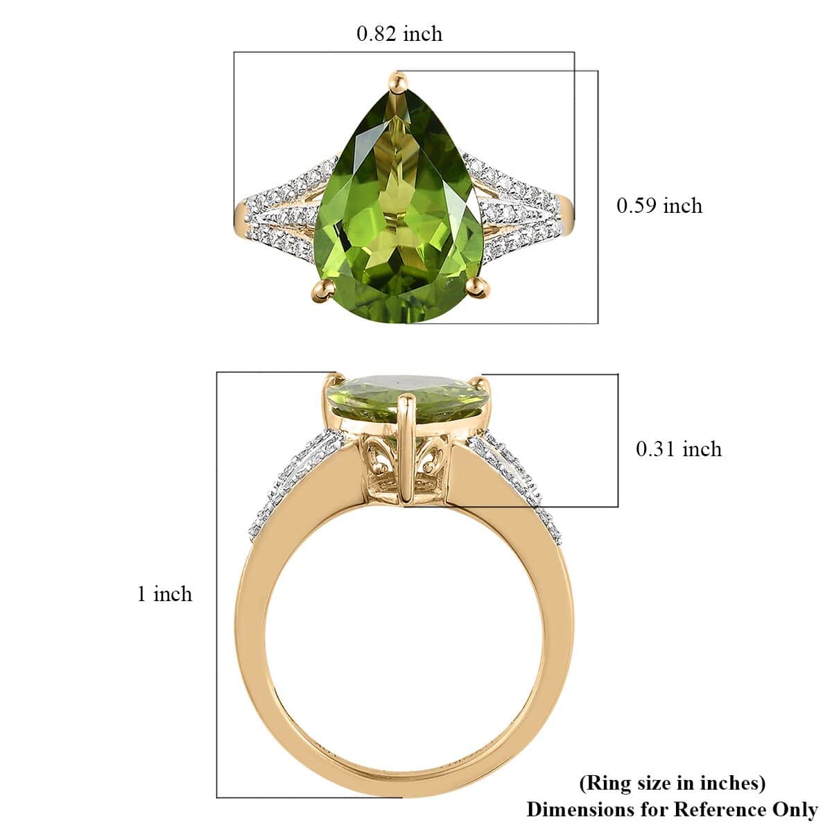 LUXORO 10K Yellow Gold Premium Peridot, Moissanite Ring (Size 6.0) (4 g) 6.29 ctw image number 5