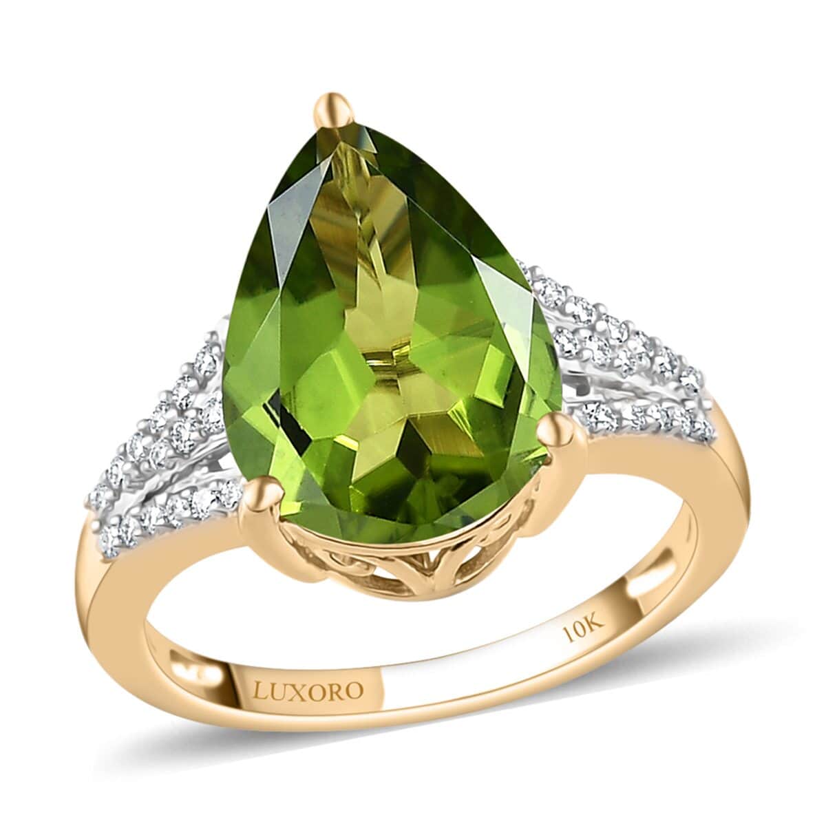 Luxoro 10K Yellow Gold Premium Peridot and Moissanite Ring (Size 7.0) 3.25 Grams 5.00 ctw image number 0