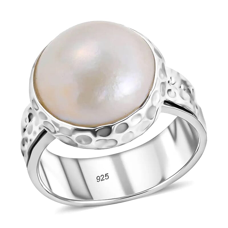 Bali Legacy White Mabe Pearl Spinner Ring, White Mabe Pearl Ring, Sterling Silver Ring, Silver Spinner Ring, Fidget Anxiety Ring