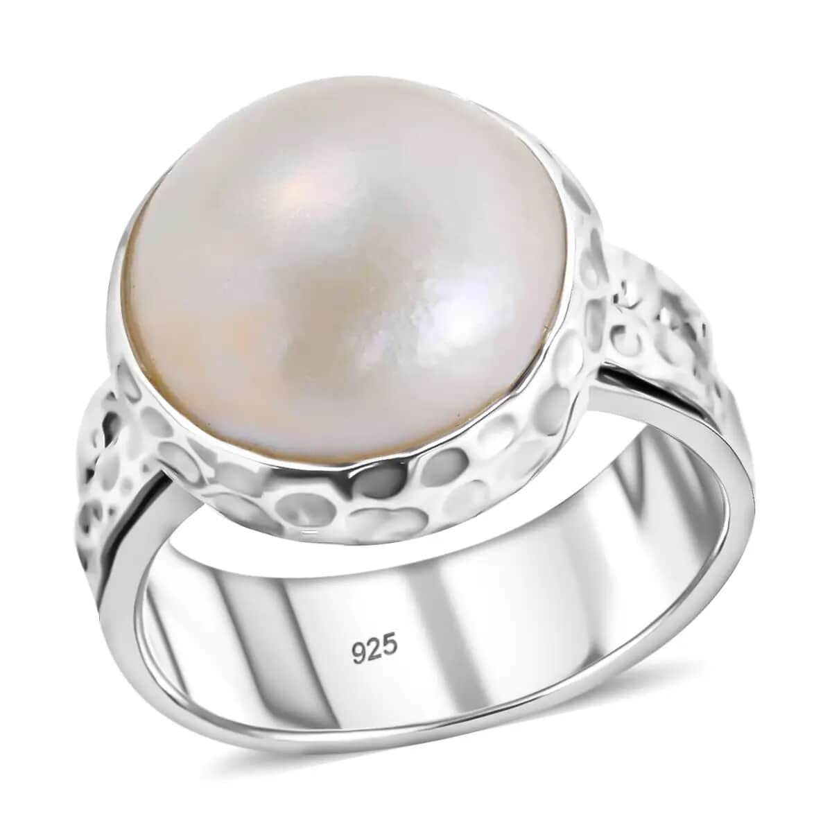 Bali Legacy White Mabe Pearl Spinner Ring, White Mabe Pearl Ring, Sterling Silver Ring, Silver Spinner Ring, Fidget Anxiety Ring image number 0