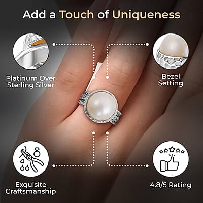 Bali Legacy White Mabe Pearl Spinner Ring, White Mabe Pearl Ring, Sterling Silver Ring, Silver Spinner Ring, Fidget Anxiety Ring