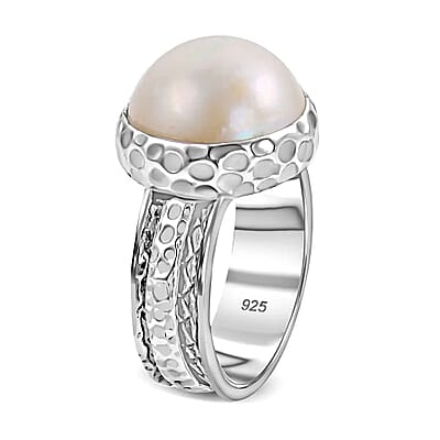 Bali Legacy White Mabe Pearl Spinner Ring, White Mabe Pearl Ring, Sterling Silver Ring, Silver Spinner Ring, Fidget Anxiety Ring