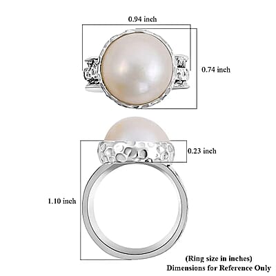 Bali Legacy White Mabe Pearl Spinner Ring, White Mabe Pearl Ring, Sterling Silver Ring, Silver Spinner Ring, Fidget Anxiety Ring