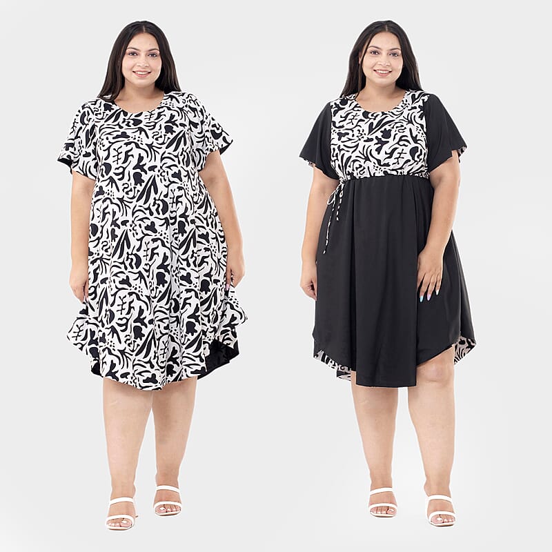 Tamsy Black Floral Reversible Dress - One Size Missy