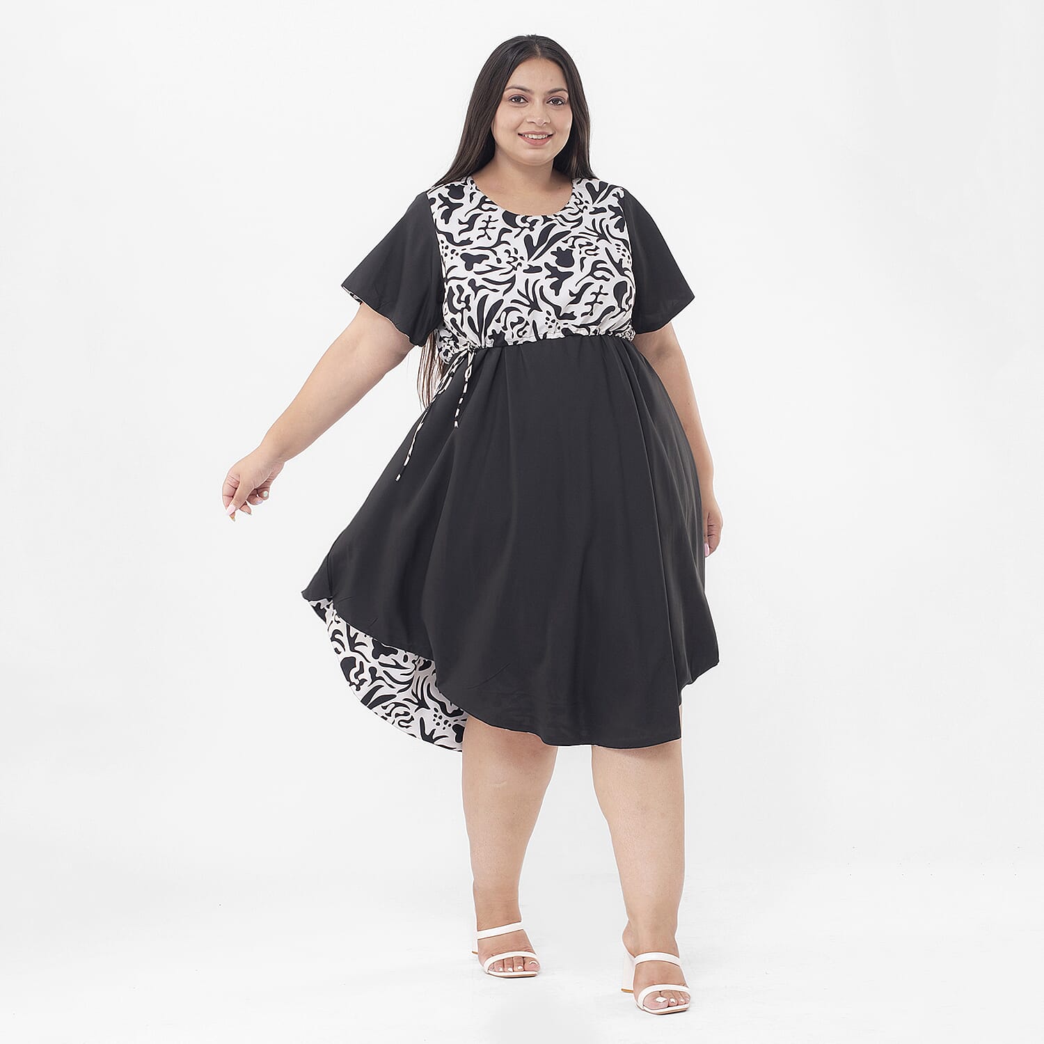 Tamsy Black Floral Reversible Dress - One Size Missy
