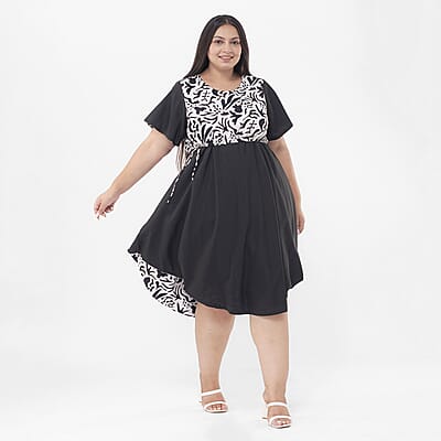 Tamsy Black Floral Reversible Dress - One Size Missy