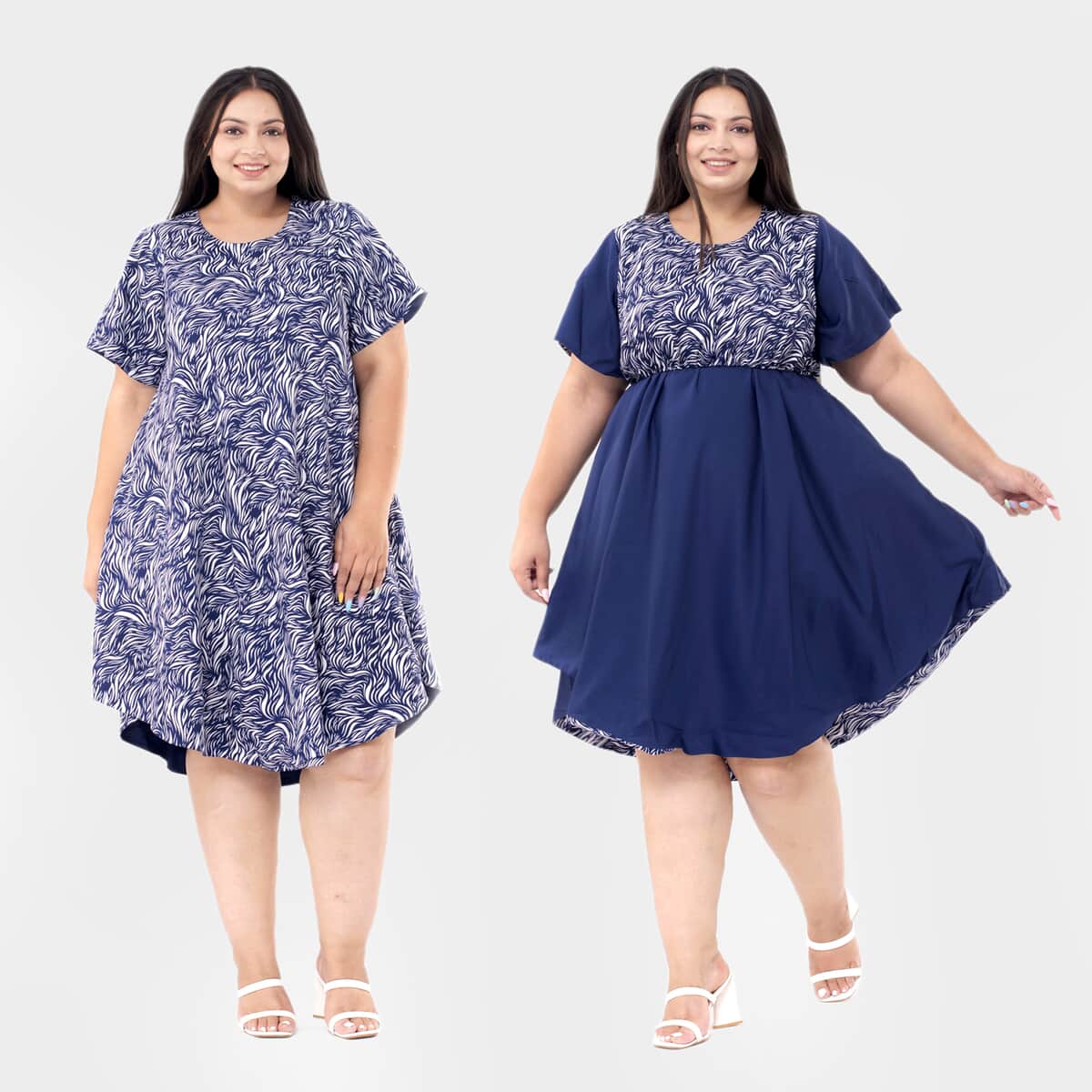 Tamsy Navy Floral Reversible Dress - One Size Missy image number 0
