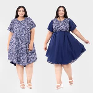 Tamsy Navy Floral Reversible Dress - One Size Missy