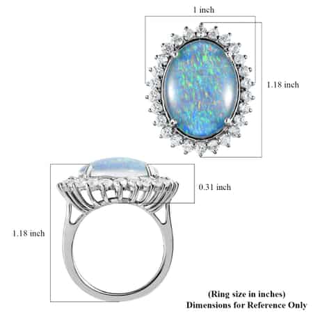 Australian Boulder Opal Triplet and Natural White Zircon Halo Ring in Platinum Over Sterling Silver (Size 6.0) 11.50 ctw image number 5
