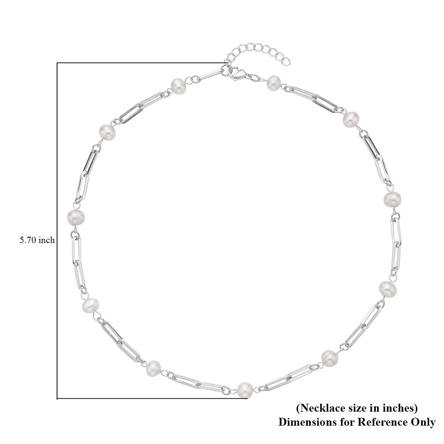 White Freshwater Pearl Paper Clip Chain Station Necklace 18-20 Inches in Stainless Steel
