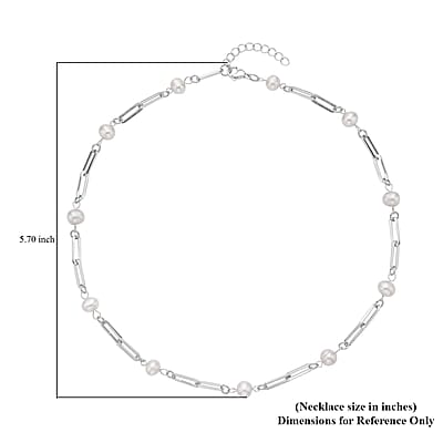 White Freshwater Pearl Paper Clip Chain Station Necklace 18-20 Inches in Stainless Steel