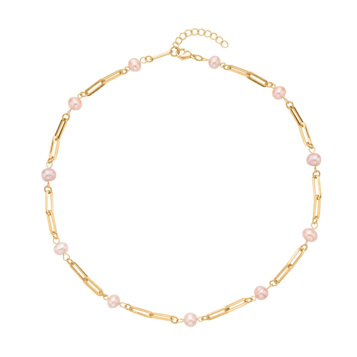 Purple Freshwater Pearl Paper Clip Chain Station Necklace (18-20 Inches) in ION Plated YG Stainless Steel | Tarnish-Free, Waterproof, Sweat Proof Jewelry image number 0