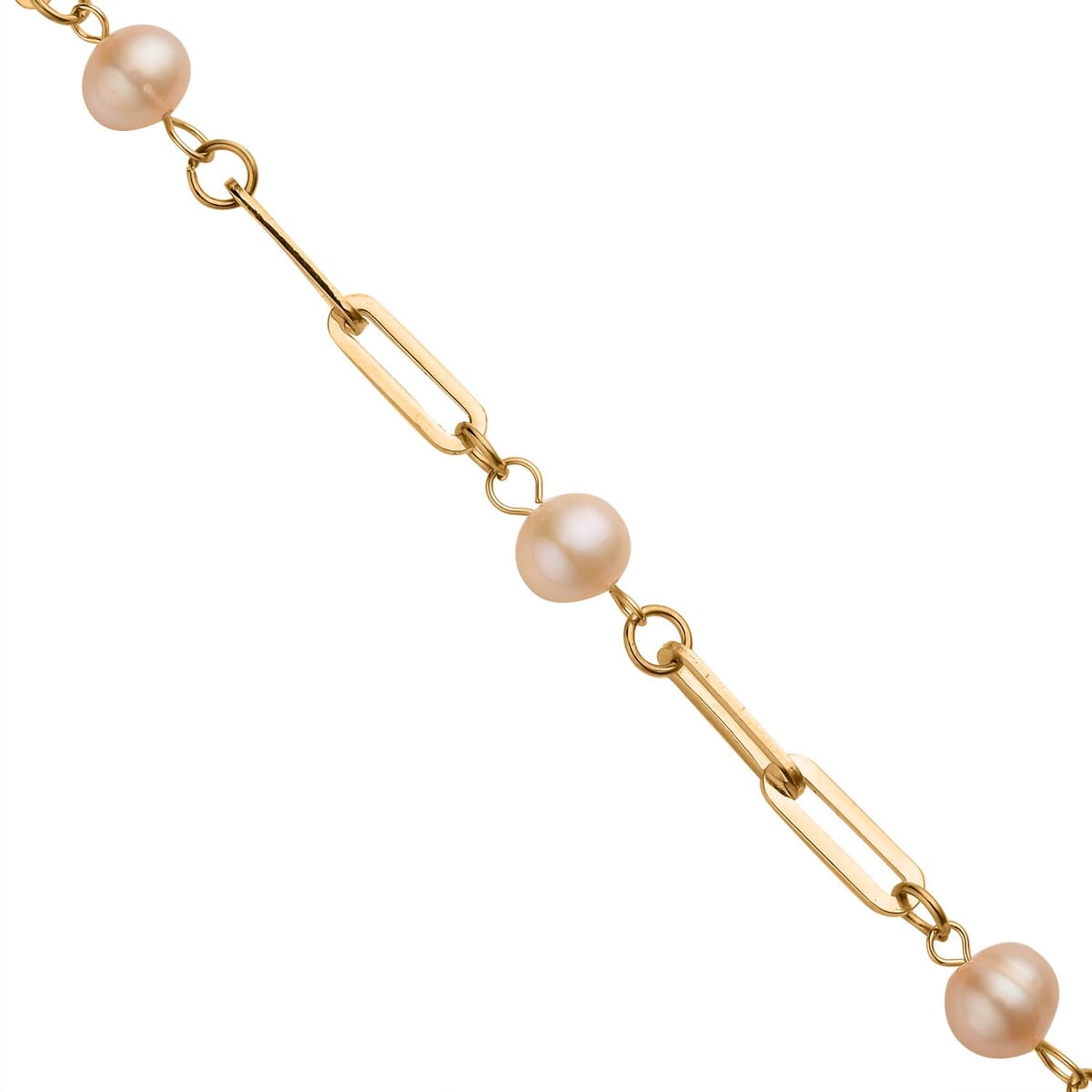 Purple Freshwater Pearl Paper Clip Chain Station Necklace (18-20 Inches) in ION Plated YG Stainless Steel | Tarnish-Free, Waterproof, Sweat Proof Jewelry image number 3
