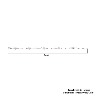 White Freshwater Pearl Paper Clip Chain Station Bracelet in Stainless Steel (7.50-9In) , Tarnish-Free, Waterproof, Sweat Proof Jewelry