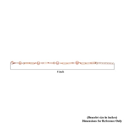 Peach Freshwater Pearl Paper Clip Chain Station Bracelet in ION Plated RG Stainless Steel (7.50-9In) , Tarnish-Free, Waterproof, Sweat Proof Jewelry