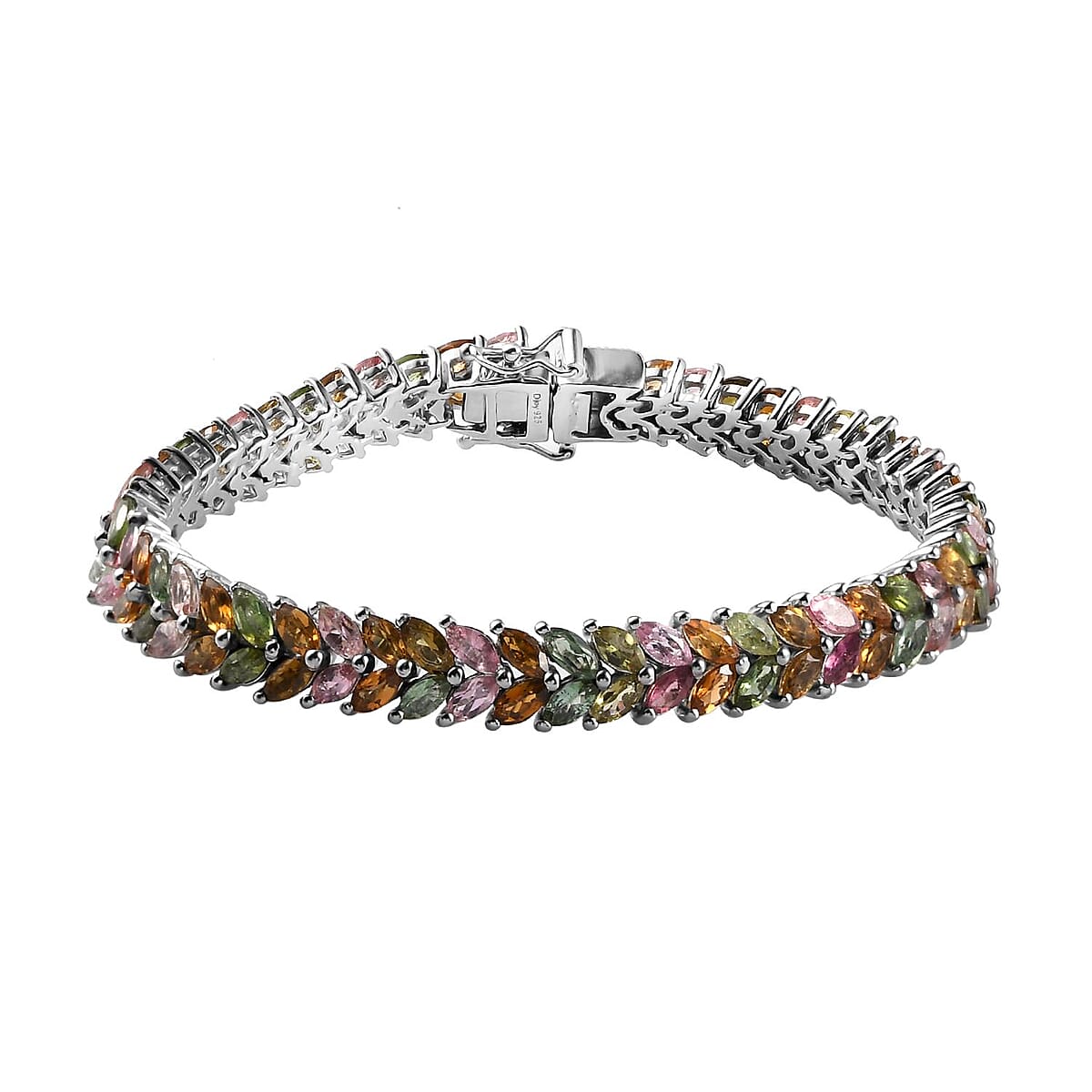 Multi-Tourmaline Double-Row Bracelet in Platinum Over Sterling Silver (7.25 In) 14.65 ctw image number 0